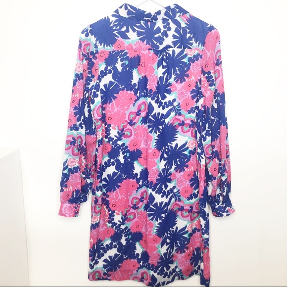Lilly Pulitzer Pink Blue Floral Shirt Dress 8 - Picture 3 of 7